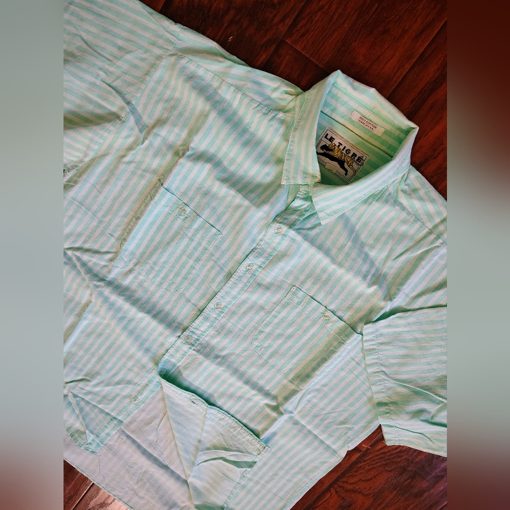 Le Tigre Aqua Striped Casual Button Down Shirt - Picture 3 of 5